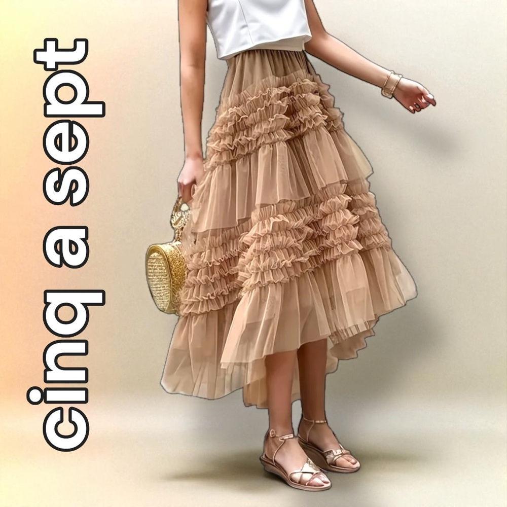 cinq a sept 🌸 Women's Tiered BalletCore Skirt - Size Small, High-Low Midi Skirt - Picture 6 of 6
